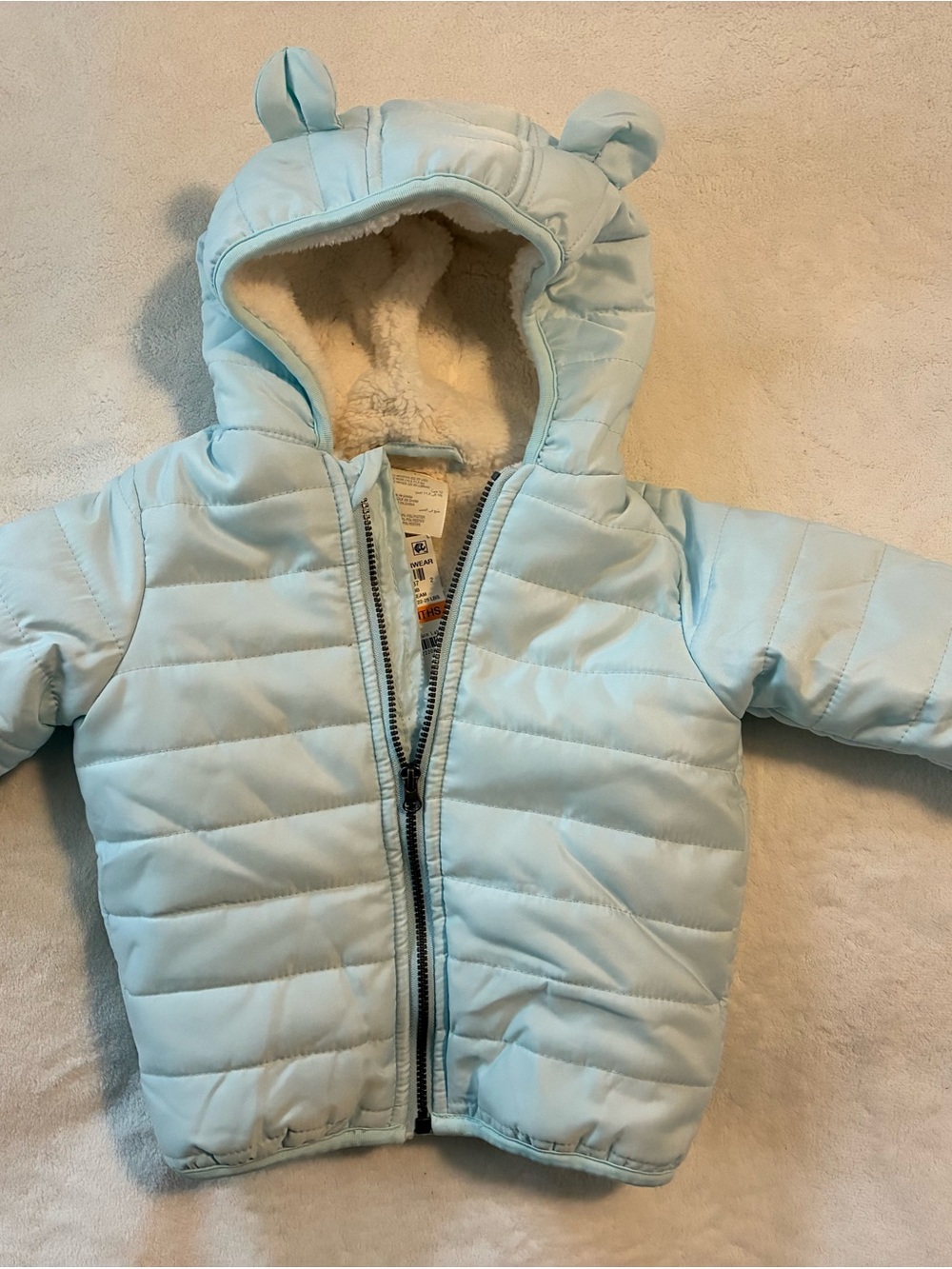 First Impressions Light Blue Fleece-Lined Baby Hood with Ears